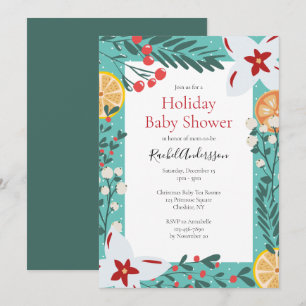 Convite para Chá de fraldas Floral de Natal