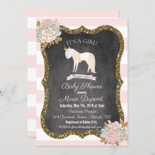 Convite para Chá de fraldas Floral de Unicorn Glit