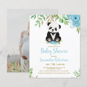 Convite para Chá de fraldas Floral de Urso Azul de