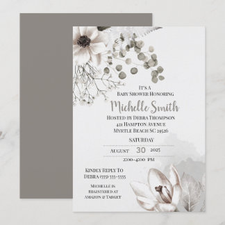 Convite para Chá de fraldas Floral Elegant Sage Cr