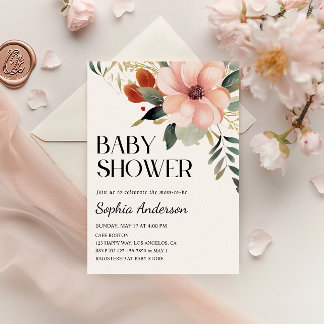 Convite para Chá de fraldas Floral Elegante para M