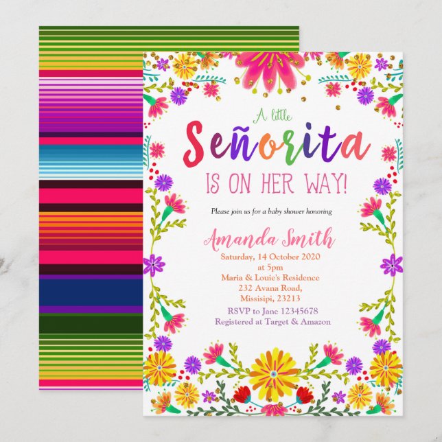 Convite para Chá de fraldas Floral Fiesta (Frente/Verso)