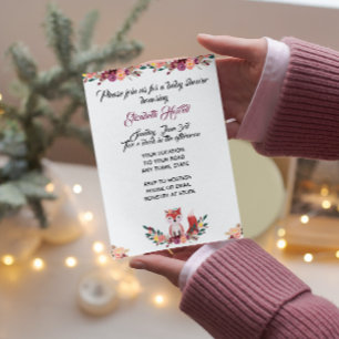Convite para Chá de fraldas Floral Fox