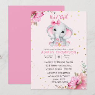 Convite para Chá de fraldas Floral Rosa-Cor-de-El