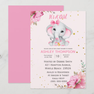 Convite para Chá de fraldas Floral Rosa-Cor-de-Ele
