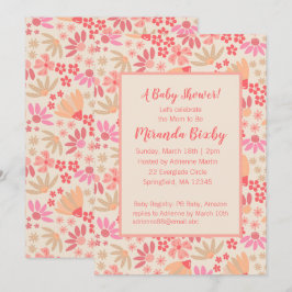 Convite para Chá de fraldas Floral Rosa e Pêssego