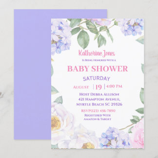Convite para Chá de fraldas Floral Roxo