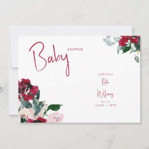 Convite para Chá de fraldas Floral Vermelho e Rosa