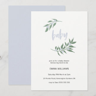 Convite para Chá de fraldas Floral Wreath | Azul