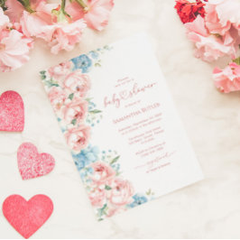 Convite para Chá de fraldas Flores Rosa e Azul