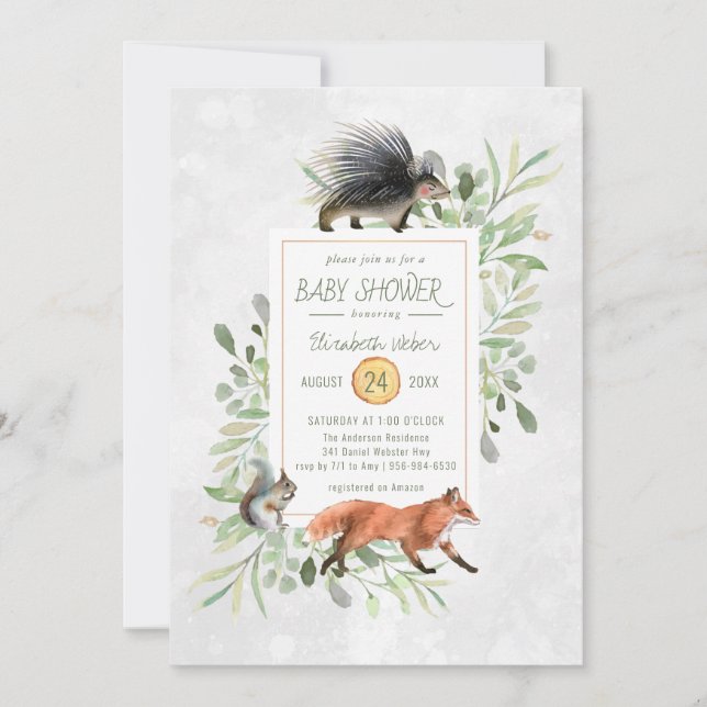 Convite para Chá de fraldas Florestal Verde (Frente)