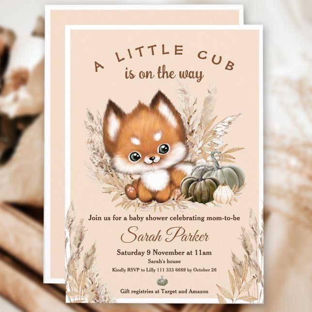 Convite para Chá de fraldas Fox Fall Little (Little Fox Fall Baby Shower Invitation)