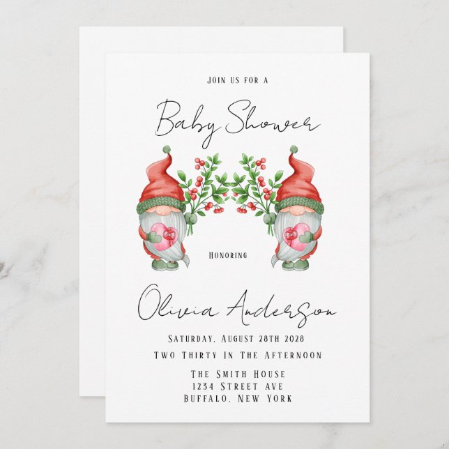 Convite para Chá de fraldas Gnomo de Natal (Frente/Verso)