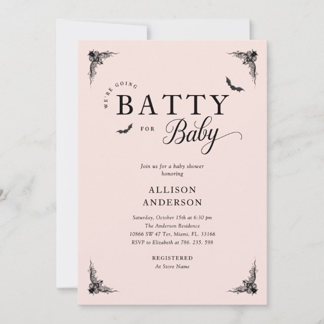 Convite para Chá de fraldas Gótico Chic (Frente)