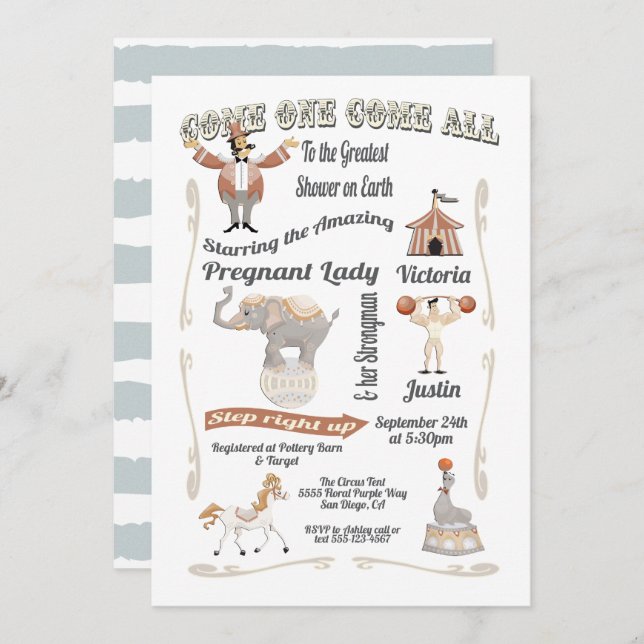Convite para Chá de fraldas Grande do Circo (Frente/Verso)