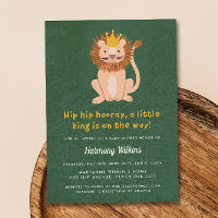 Convite para Chá de fraldas Green Little King Lion