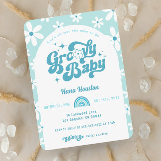 Convite para Chá de fraldas Groovy Baby Boho Arch