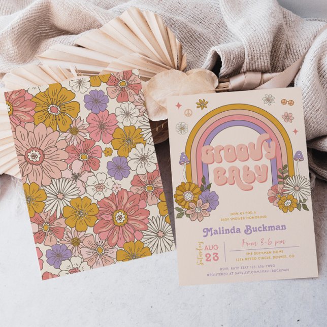 Convite para Chá de fraldas Groovy | Groovy Baby (Criador carregado)