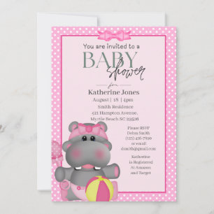 Convite para Chá de fraldas Hippo Rosa-Rosa