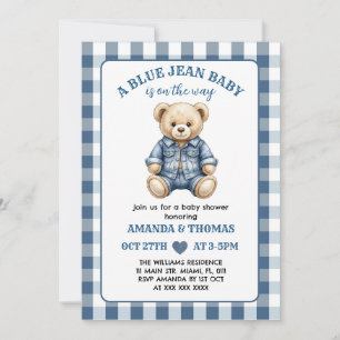 Convite para Chá de fraldas Jean Azul Bear