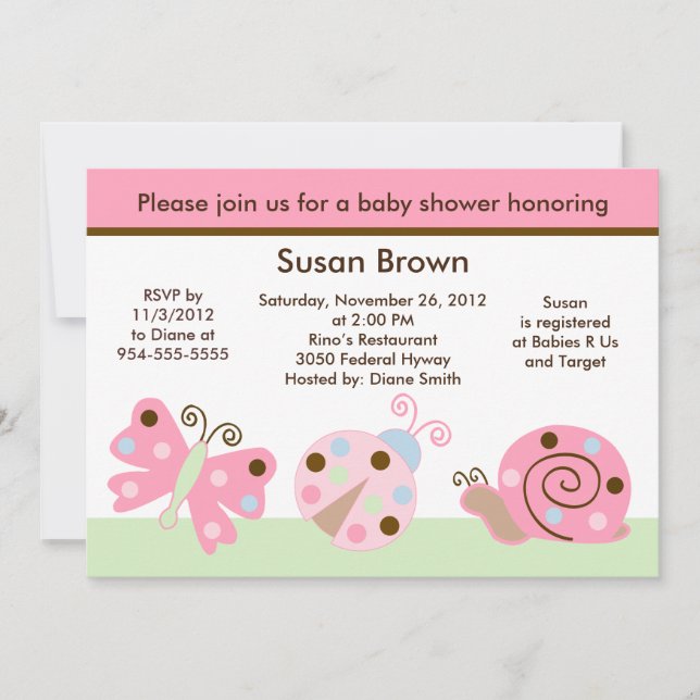 Convite para Chá de fraldas Ladybug Lullaby/Butter (Frente)