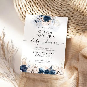 Convite para Chá de fraldas marinho Azul e Dusty