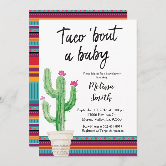 Convite para chá de fraldas Meixcan (Frente/Verso)