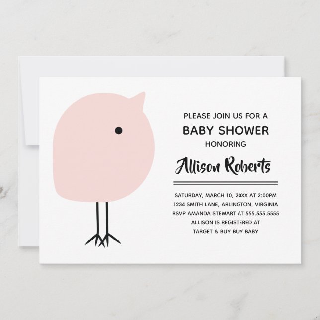 Convite para Chá de fraldas Moderno do meio século (Frente)