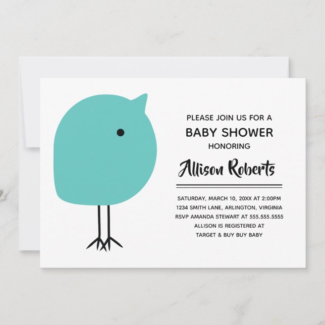 Convite para Chá de fraldas Moderno do meio século (Frente)