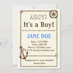 Convite para Chá de fraldas Náutico de Âncora Retr