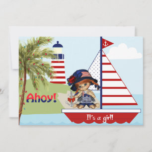 Convite para Chá de fraldas Náutico para Rapariga