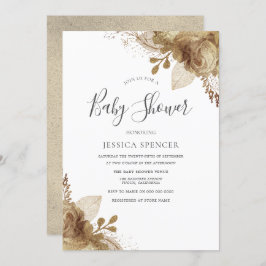 Convite para Chá de fraldas Neutro Floral de Ouro 
