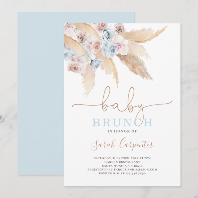 Convite para Chá de fraldas Pampas Grass (Frente/Verso)