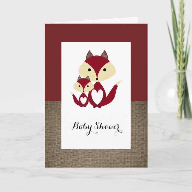 Convite para Chá de fraldas Red Fox Burlap (Frente)