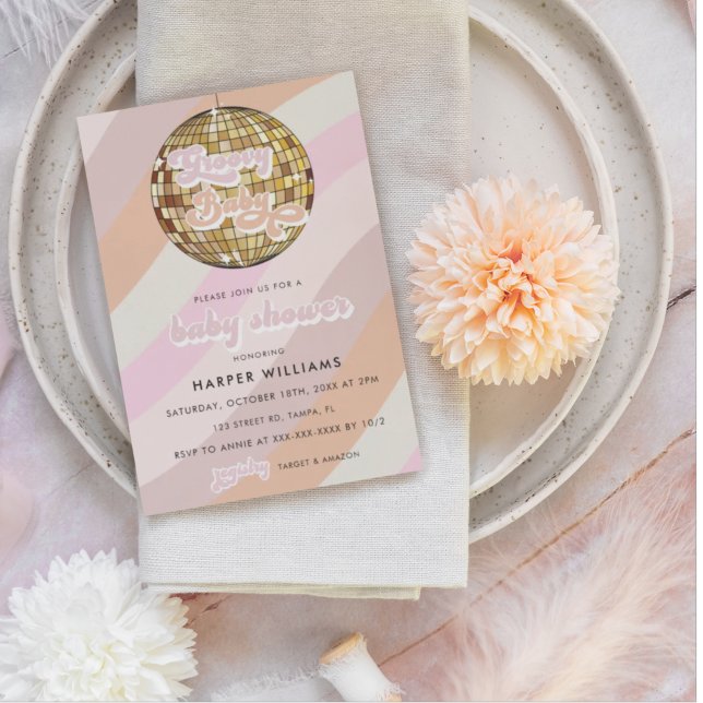 Convite para Chá de fraldas Retro Rosa Rosa (Criador carregado)