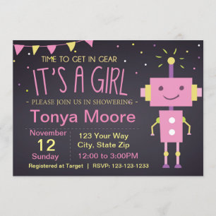 Convite para Chá de fraldas Robot Rosa