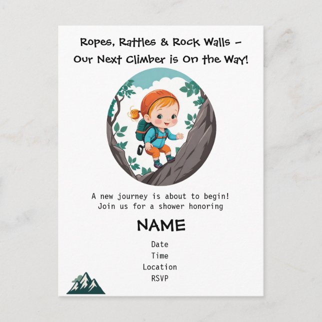 Convite para Chá de fraldas Rock Climber Girl (Frente)
