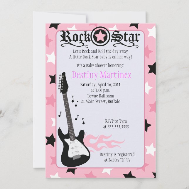 Convite para Chá de fraldas Rocker ROCK STAR 5x7 (Frente)