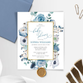 Convite para Chá de fraldas Rosa Azul de Inverno d