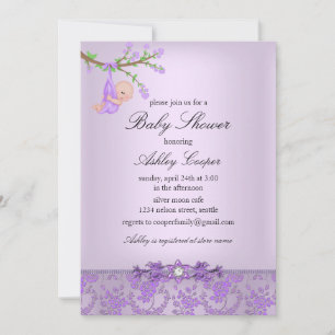 Convite para Chá de fraldas Rosa de jardim roxo