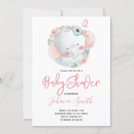 Convite para Chá de fraldas Rosa Elefante Rapariga