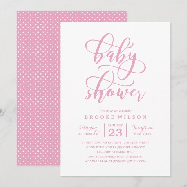 Convite para Chá de fraldas Rosa Simples (Frente/Verso)