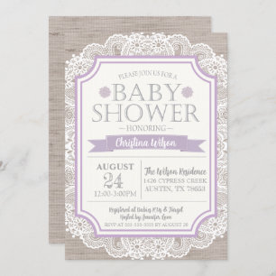 Convite para Chá de fraldas Roxo e Lace