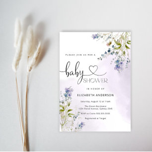 Convite para Chá de fraldas Russo Blue Wildflower