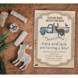 Convite para Chá de fraldas Rustic Deer Truck Boy