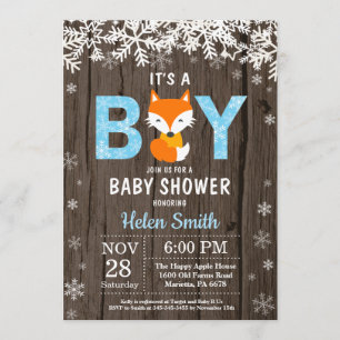 Convite para Chá de fraldas Rustic Fox Winter Boy