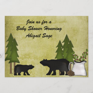 Convite para Chá de fraldas Rustic Mountain Bear