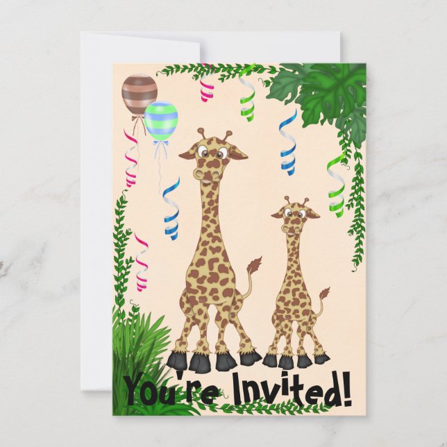 Convite para Chá de fraldas Safari Giraffe (Frente)