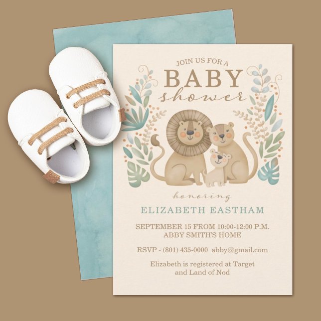 Convite para Chá de fraldas Safari Lion Boy (A cute safari jungle lion baby shower invitation. Personalize it for your special day.)
