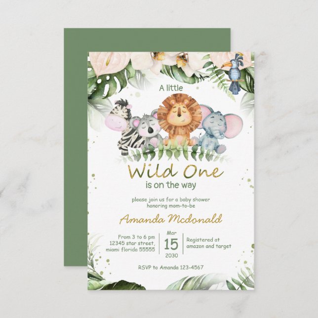 Convite para chá de fraldas Selgle safari selvagem (Frente/Verso)